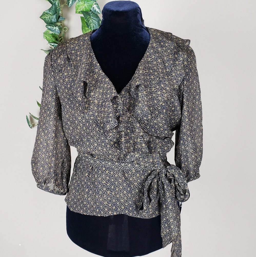 SALE NWT Ralph Lauren Petite M frill wrap blouse
